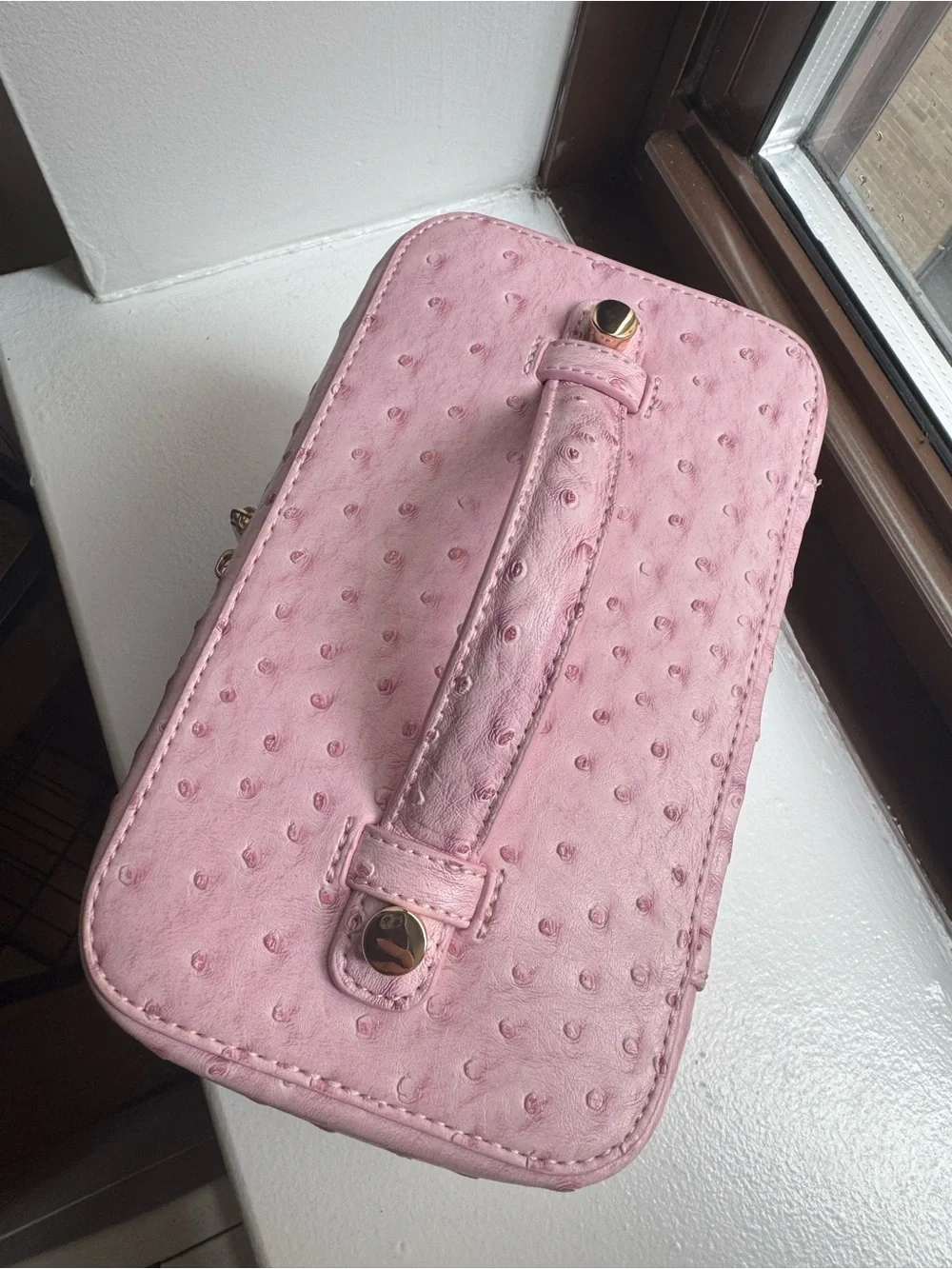 New w/Tags Ostrich Pink Structured Travel Makeup Case with Top Handle